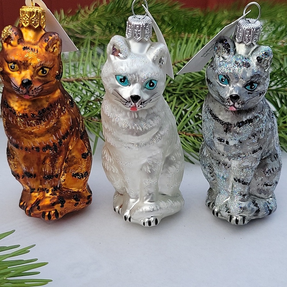 Hand Blown Glass Cat Ornaments (3) - Made In Poland